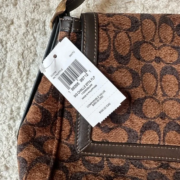 Coach Etta Flap Brown Signature Shoulder Bag in Chenille - Picture 3 of 7